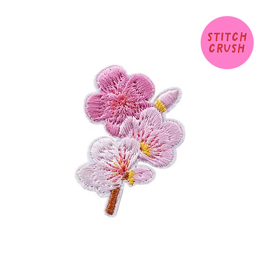3 Cherry Blossom Branch Embroidered Iron-on Patch