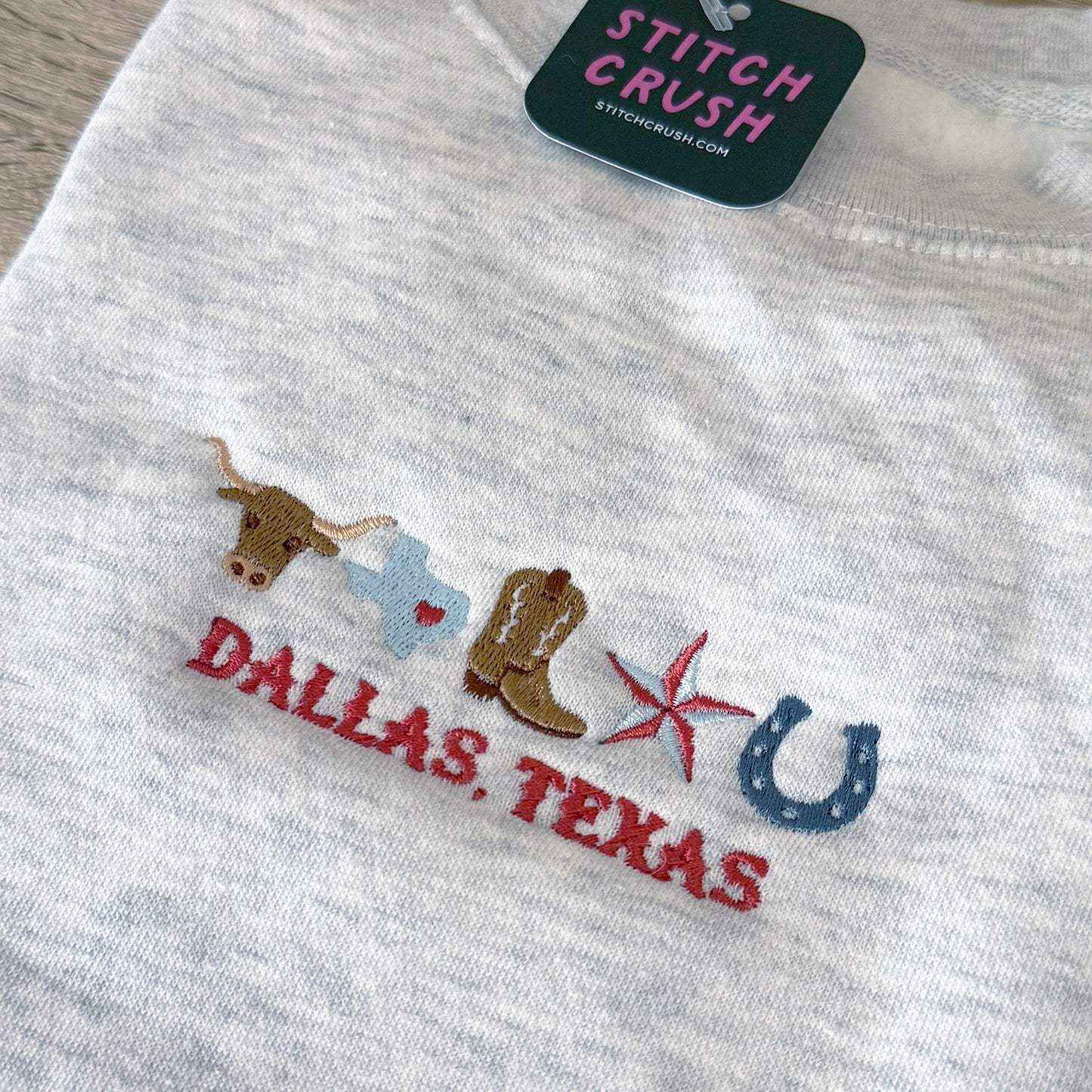 Dallas Texas Cities Embroidered Crewneck Sweatshirt