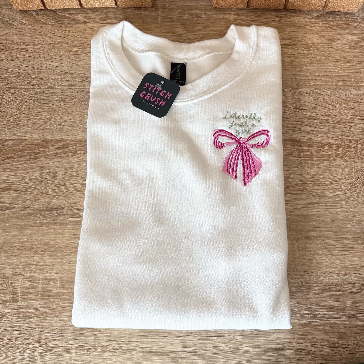 Literally Just a Girl Embroidered Crewneck Sweatshirt