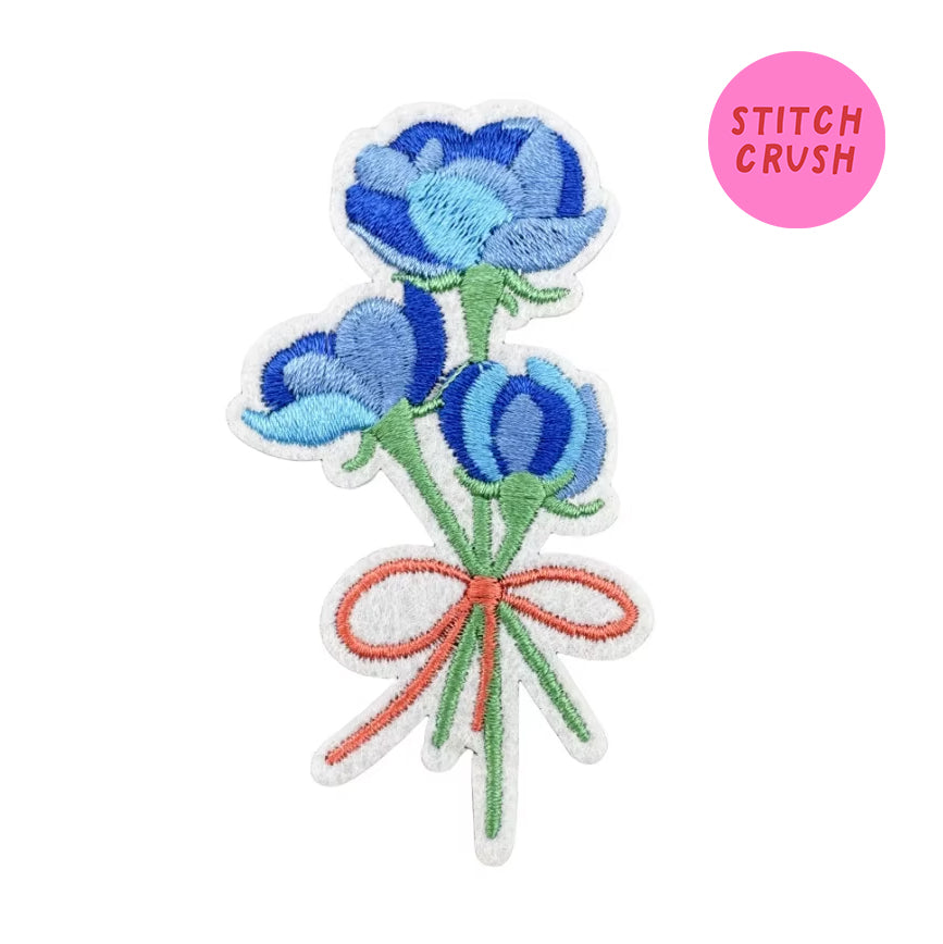 Blue Flower Bouquet Embroidered Iron-on Patch