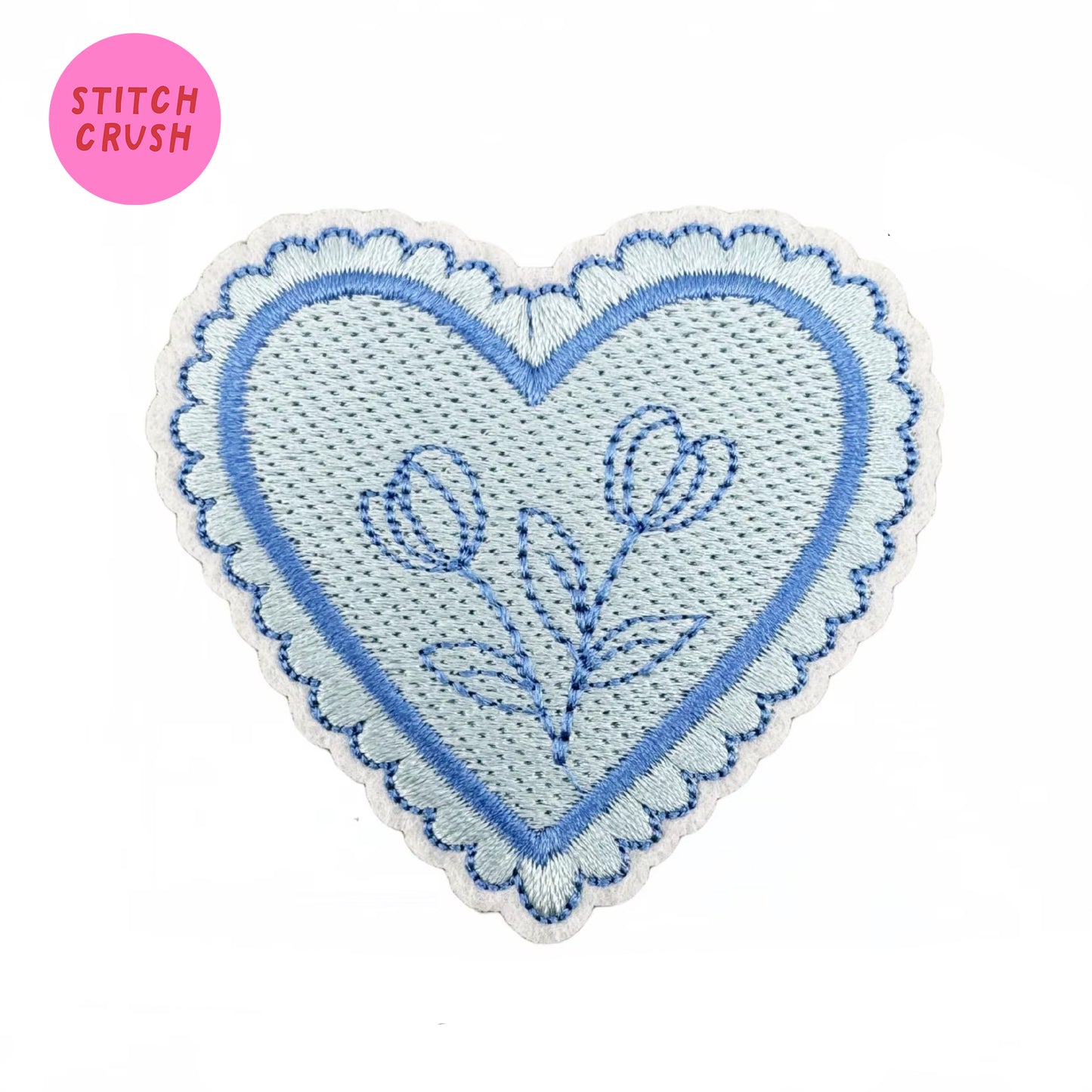 Blue Delft Floral Heart Embroidered Iron-on Patch