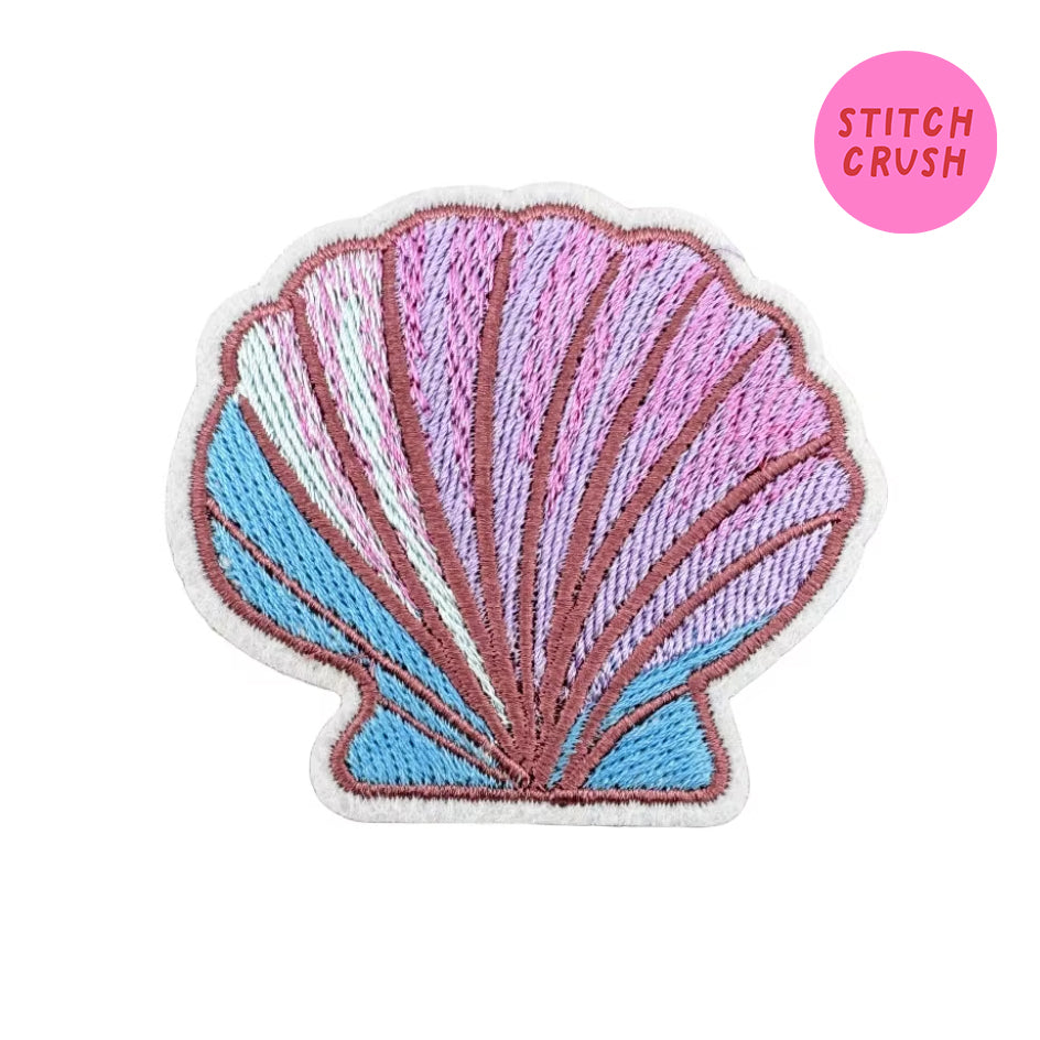 Blue and Purple Seashell Embroidered Iron-on Patch