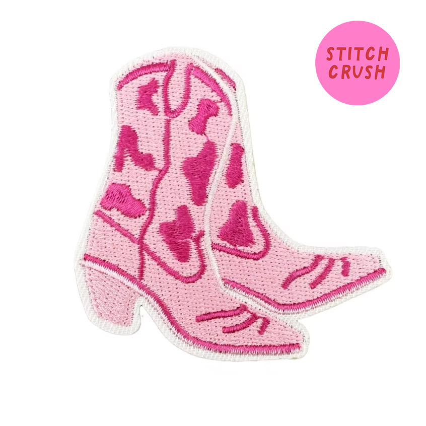 Pink Cowgirl Boots Embroidered Iron-on Patch