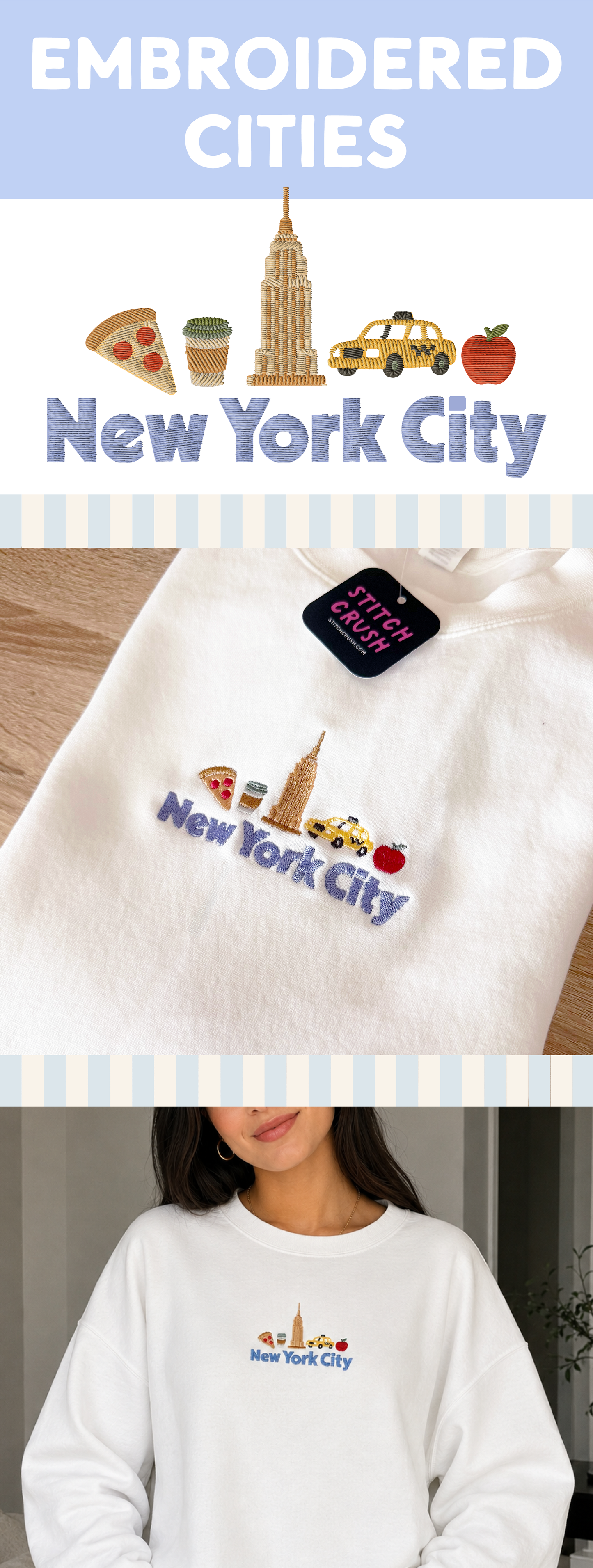 New York City Wide Cities Embroidered Crewneck Sweatshirt
