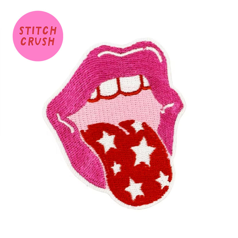 Lips and Stars Embroidered Iron-on Patch
