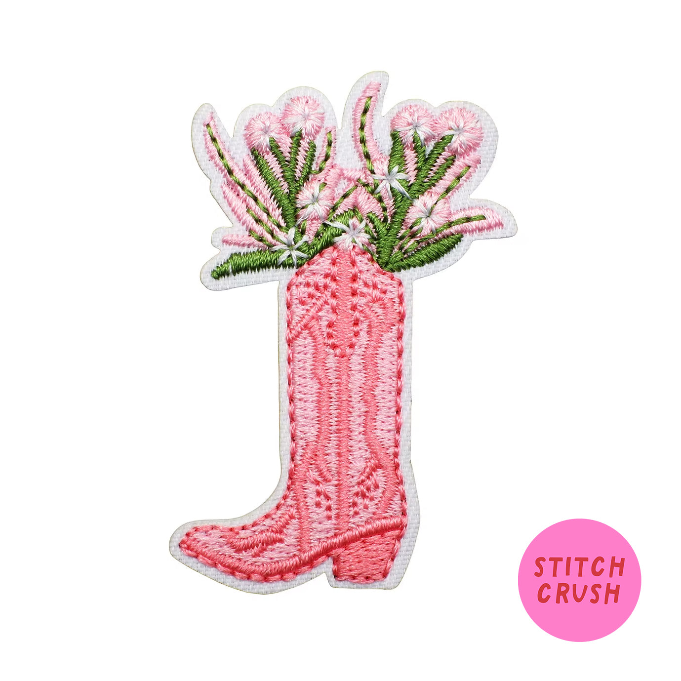 Floral Pink Cowgirl Boot Embroidered Iron-on Patch