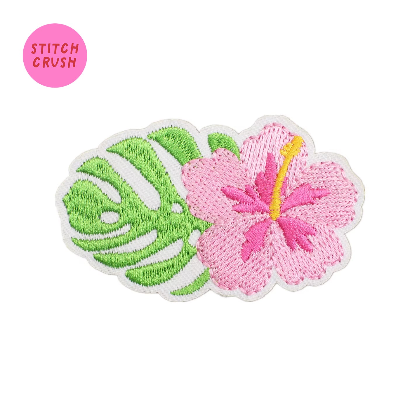 Pink Hibiscus Flower Embroidered Iron-on Patch