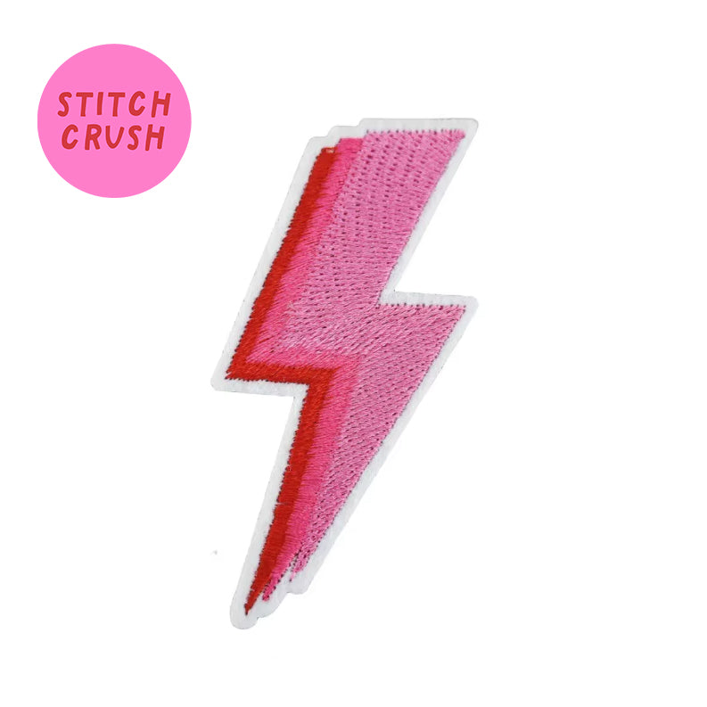 Pink Lightning Embroidered Iron-on Patch