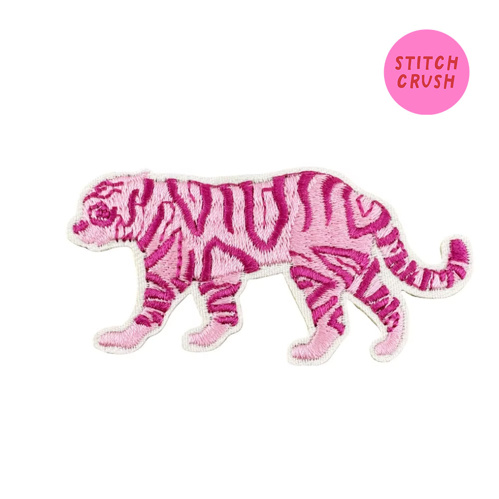 Pink Tiger Embroidered Iron-on Patch