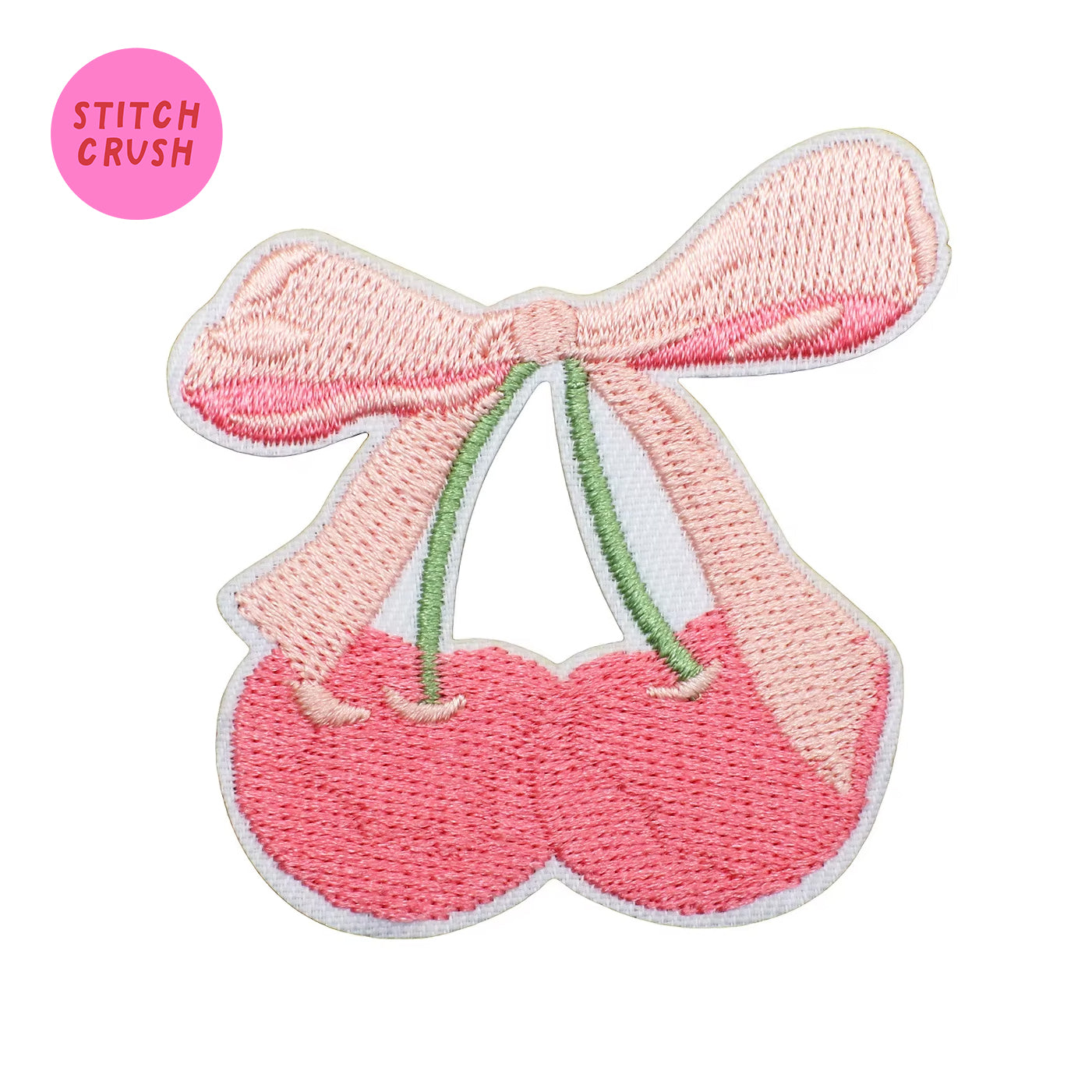 Soft Cherries with Bow Embroidered Iron-on Patch