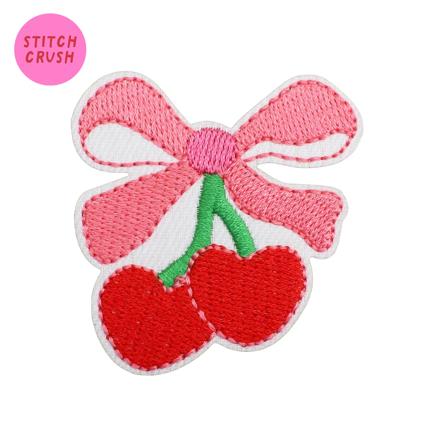 Heart Cherries with Bow Embroidered Iron-on Patch