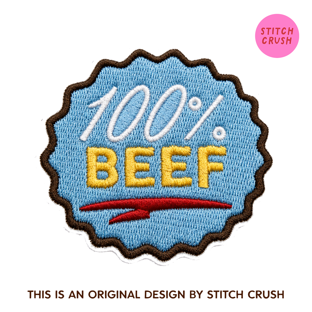 100% Beef Hot Dog Original Embroidered Iron-on Patch