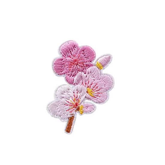 3 Cherry Blossom Branch Embroidered Iron-on Patch