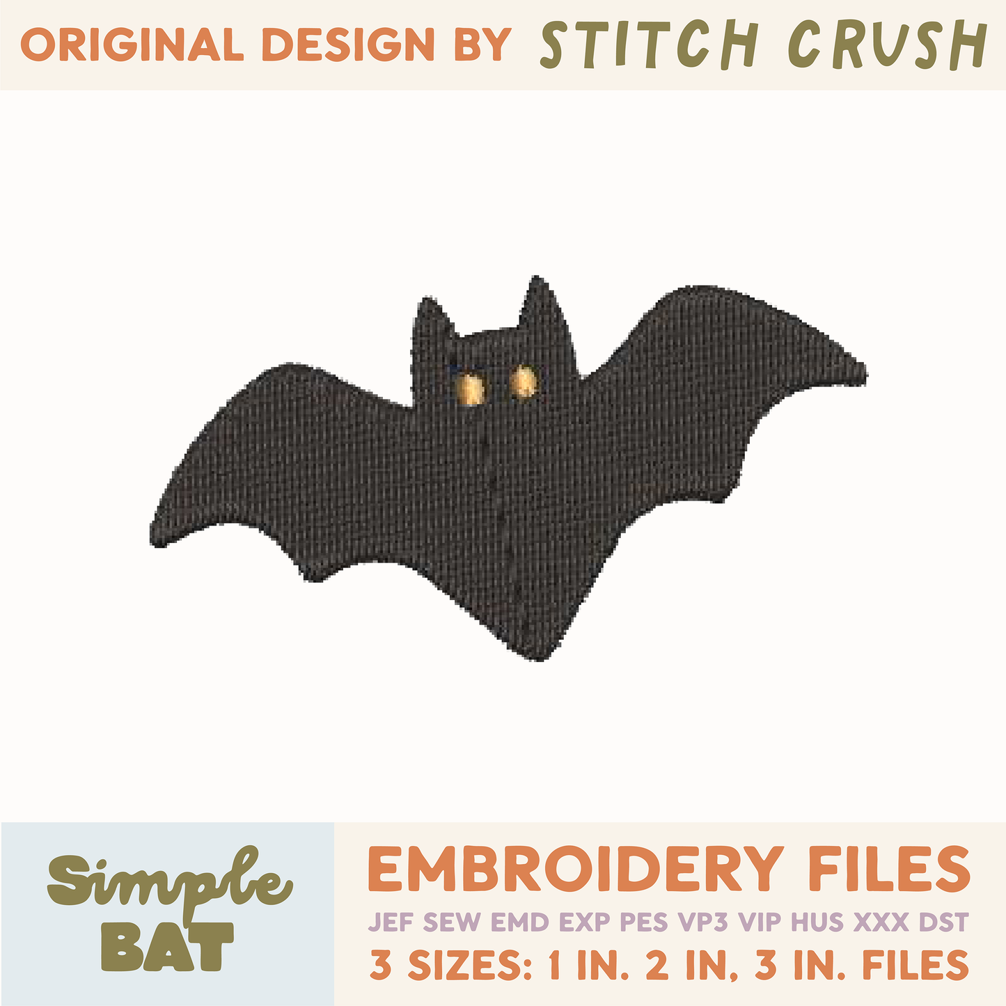 DIGITAL Embroidery File - Bat - Halloween Icons