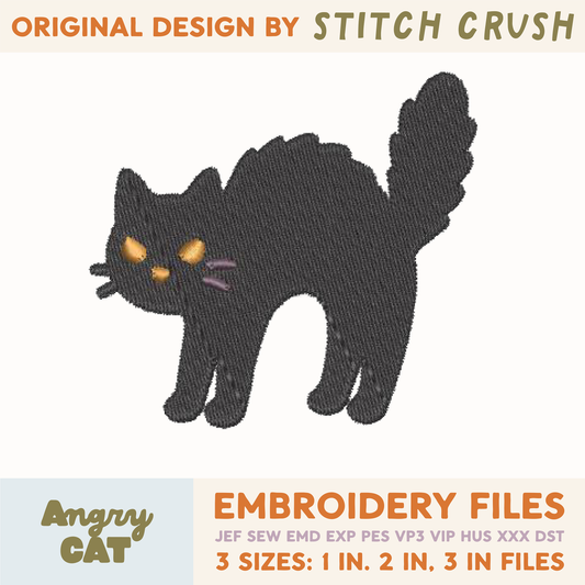 DIGITAL Embroidery File - Angry Black Cat - Halloween Icons