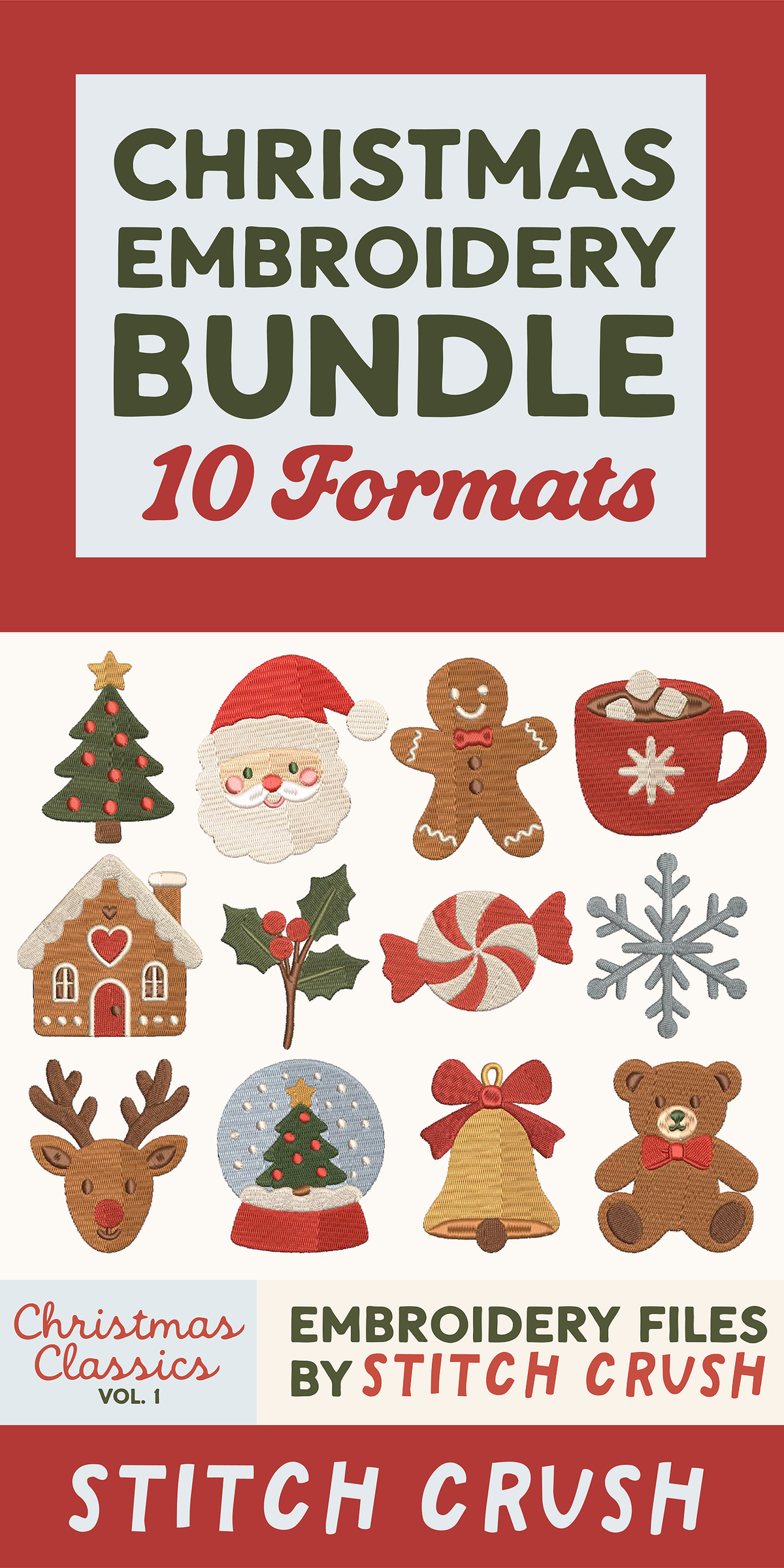 12 Designs - DIGITAL Embroidery File BUNDLE - Classic Christmas Vol.1