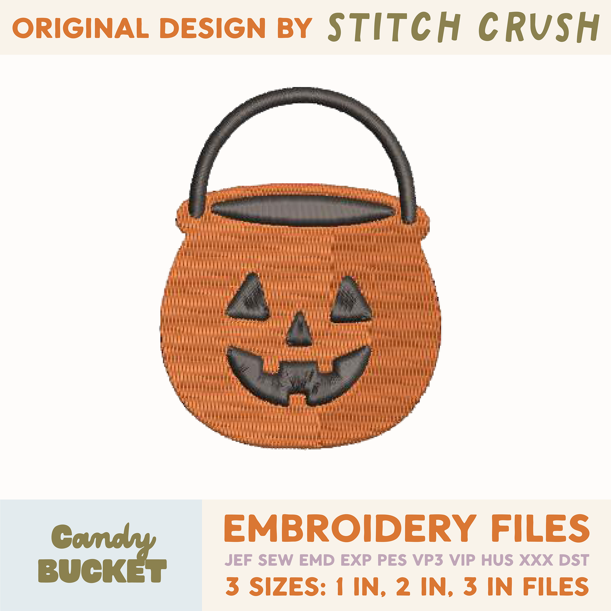 DIGITAL Embroidery File - Pumpkin Candy Bucket - Halloween Icons