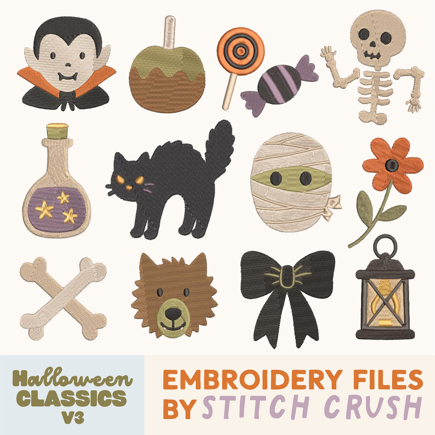 12 Designs - DIGITAL Embroidery File BUNDLE - Halloween Classic Icons V3