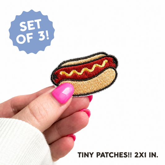 Set of 3 - Tiny Patch Hot Dog Original Embroidered Iron-on Patch