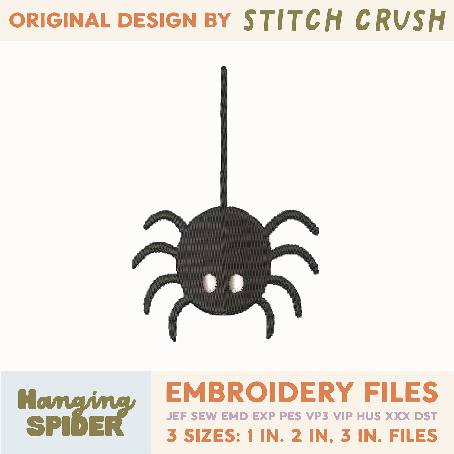 DIGITAL Embroidery File - Hanging Spider - Halloween Icons