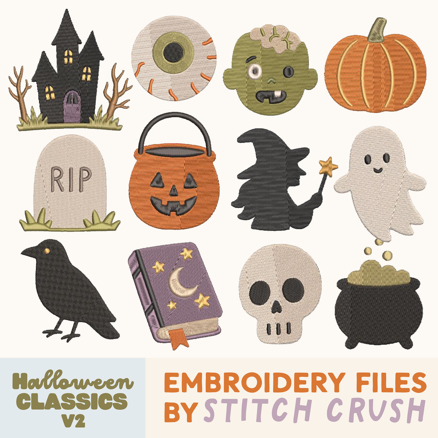 12 Designs - DIGITAL Embroidery File BUNDLE - Halloween Classic Icons V2