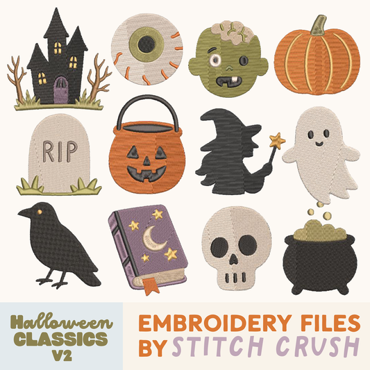 12 Designs - DIGITAL Embroidery File BUNDLE - Halloween Classic Icons V2