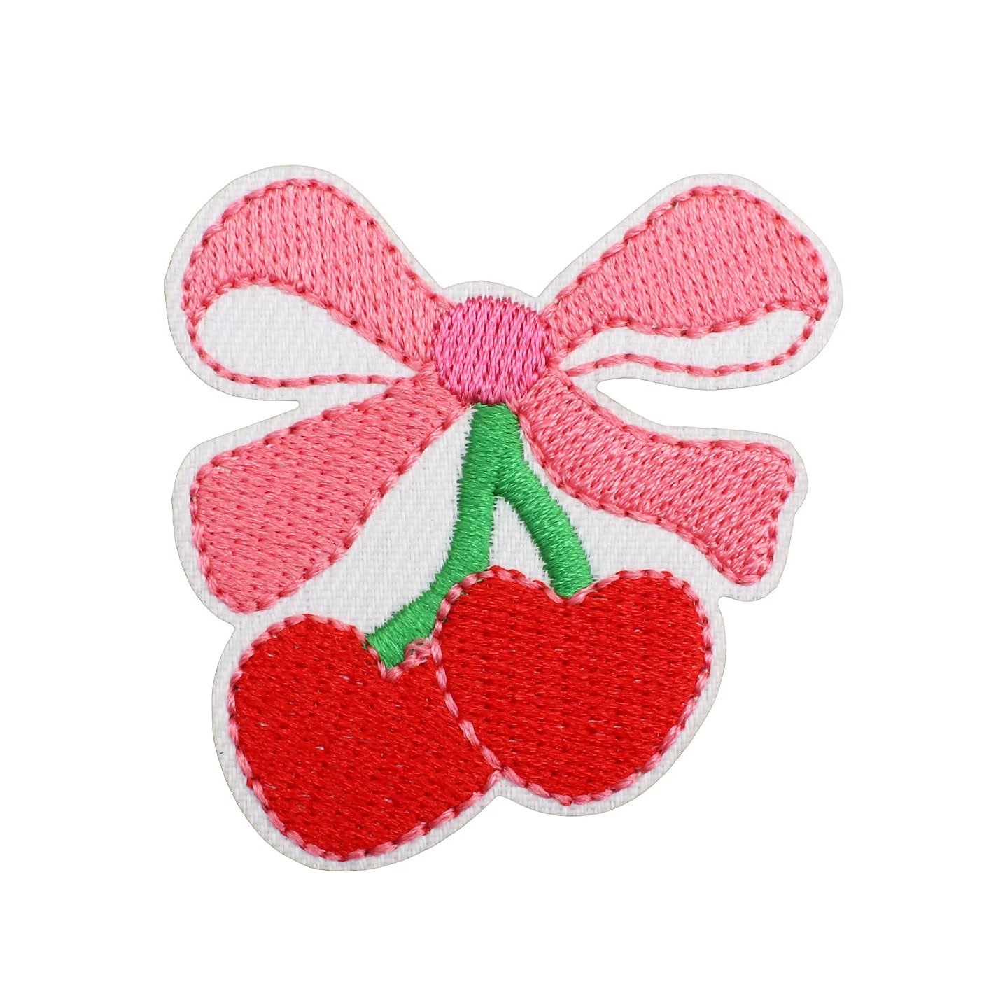 Heart Cherries with Bow Embroidered Iron-on Patch