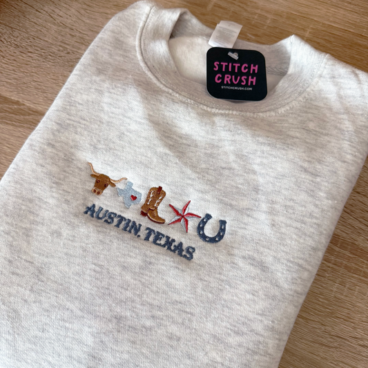 Austin Texas Cities Embroidered Crewneck Sweatshirt
