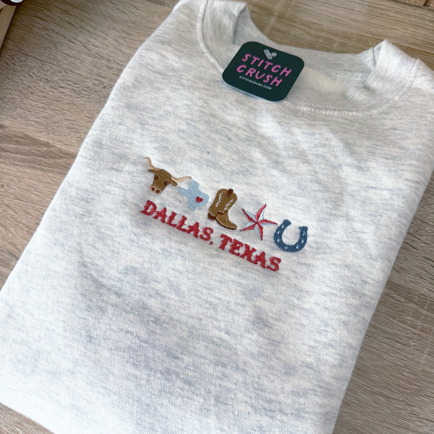 Dallas Texas Cities Embroidered Crewneck Sweatshirt