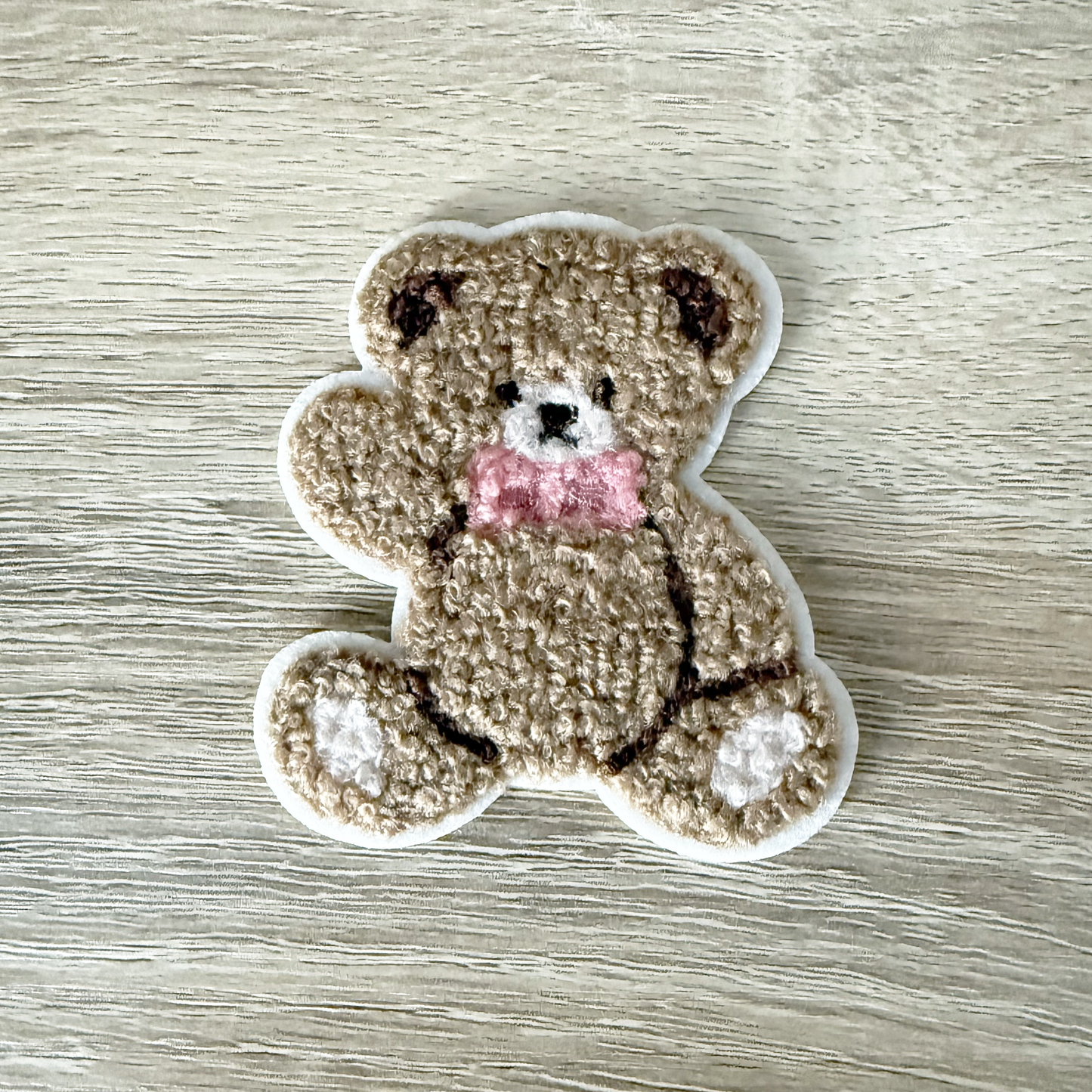 WAVING BROWN TEDDY Iron-on Patch