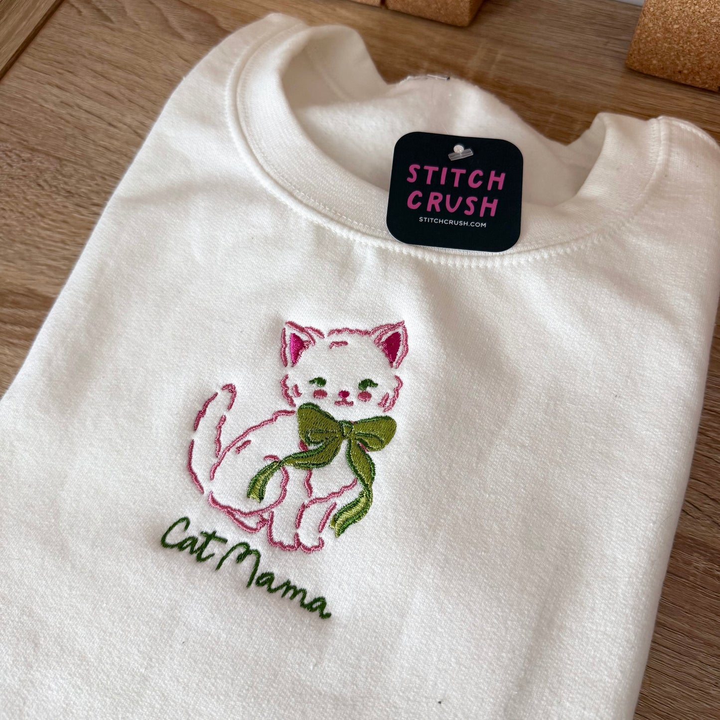 Cat Mama Embroidered Crewneck Sweatshirt