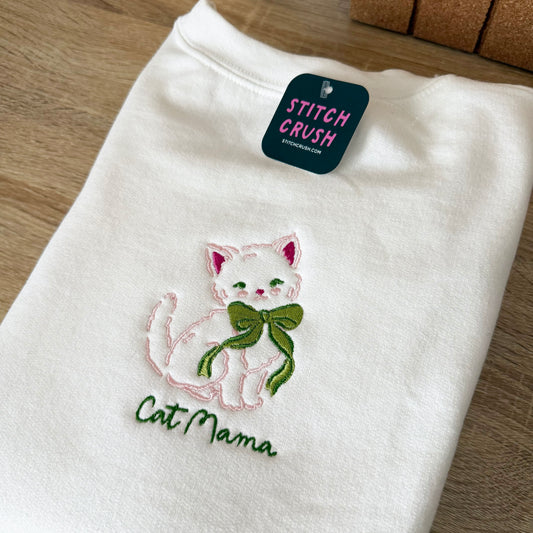 Cat Mama Embroidered Crewneck Sweatshirt