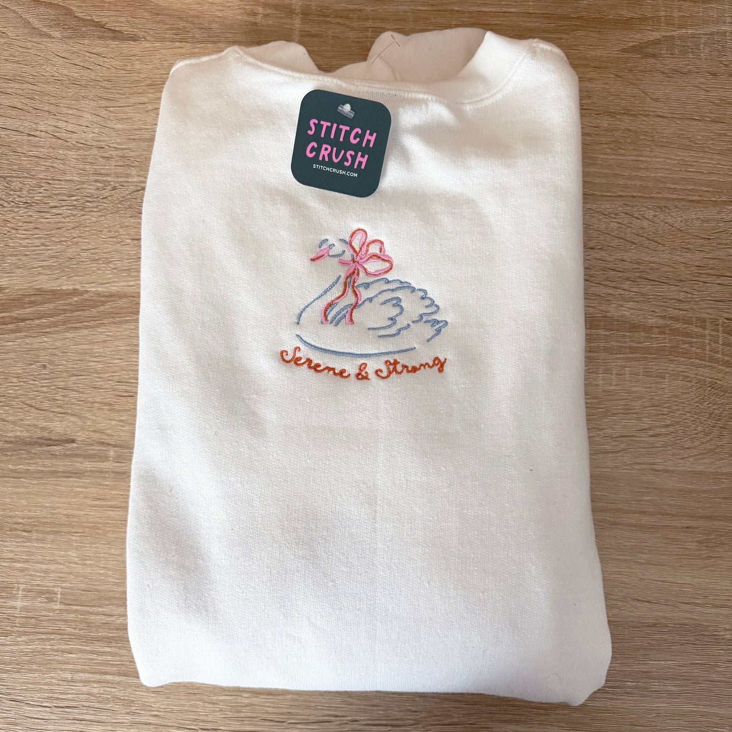 Serene and Strong Swan Embroidered Crewneck Sweatshirt