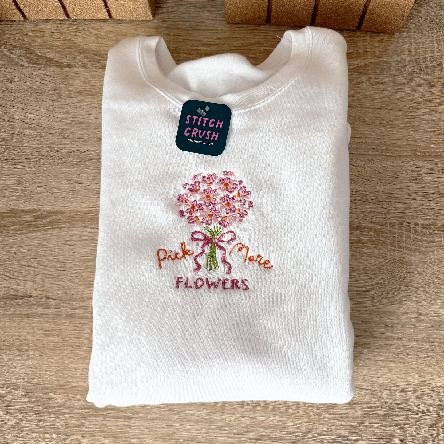 Pick More Flowers Embroidered Crewneck Sweatshirt