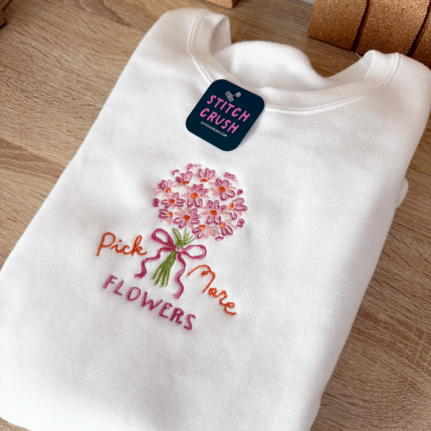 Pick More Flowers Embroidered Crewneck Sweatshirt