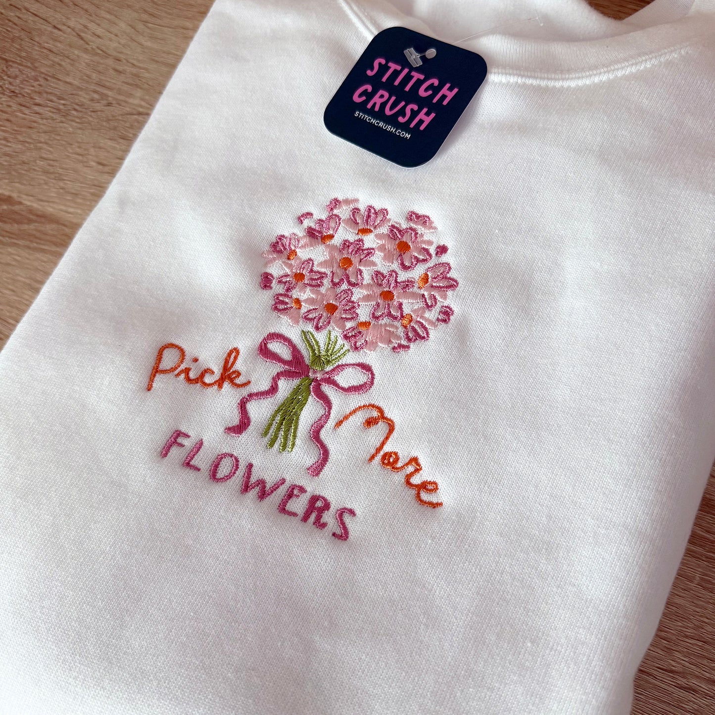 Pick More Flowers Embroidered Crewneck Sweatshirt