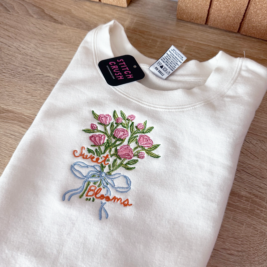 Sweet Blooms Floral Embroidered Crewneck Sweatshirt