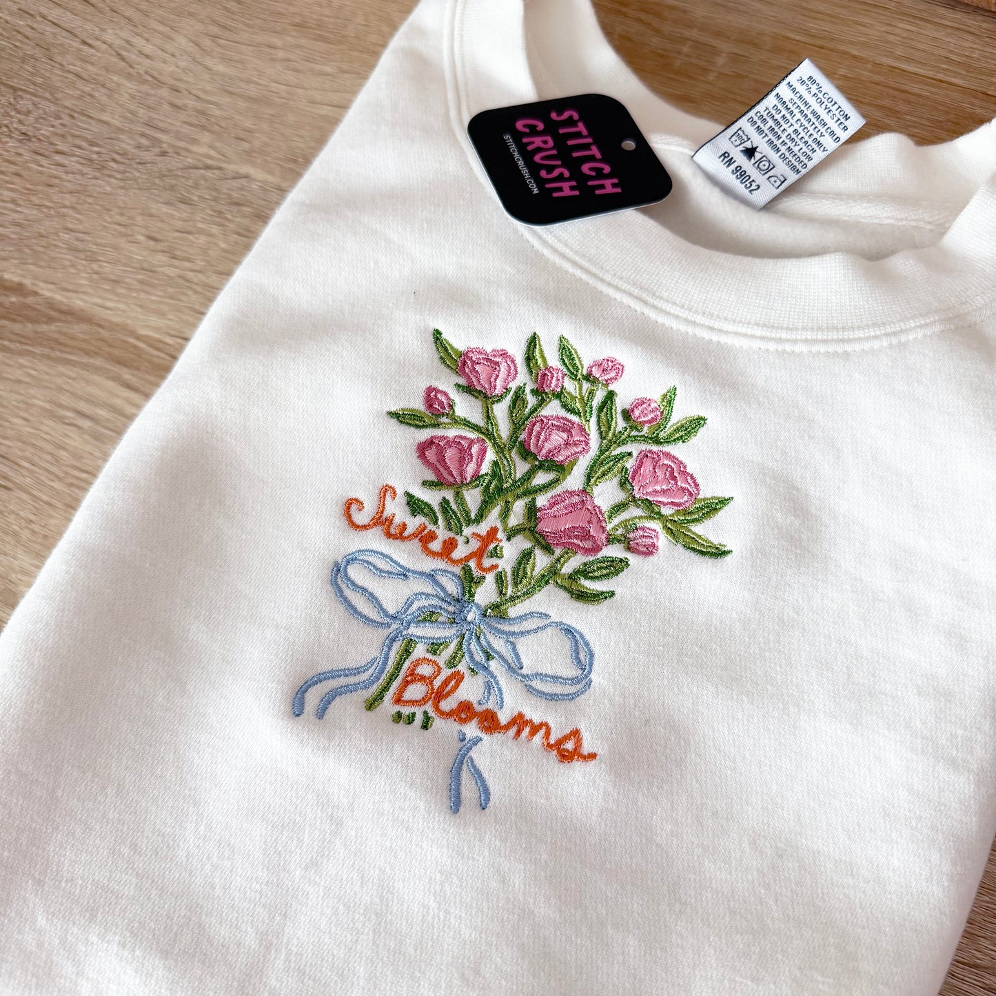 Sweet Blooms Floral Embroidered Crewneck Sweatshirt