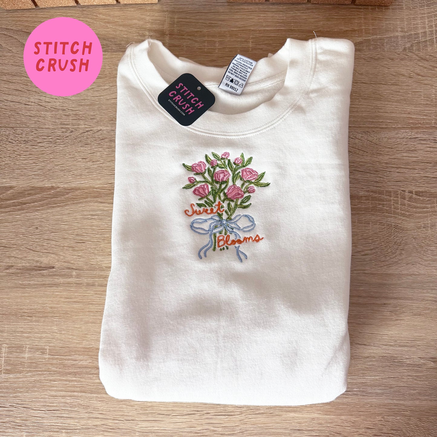 Sweet Blooms Floral Embroidered Crewneck Sweatshirt