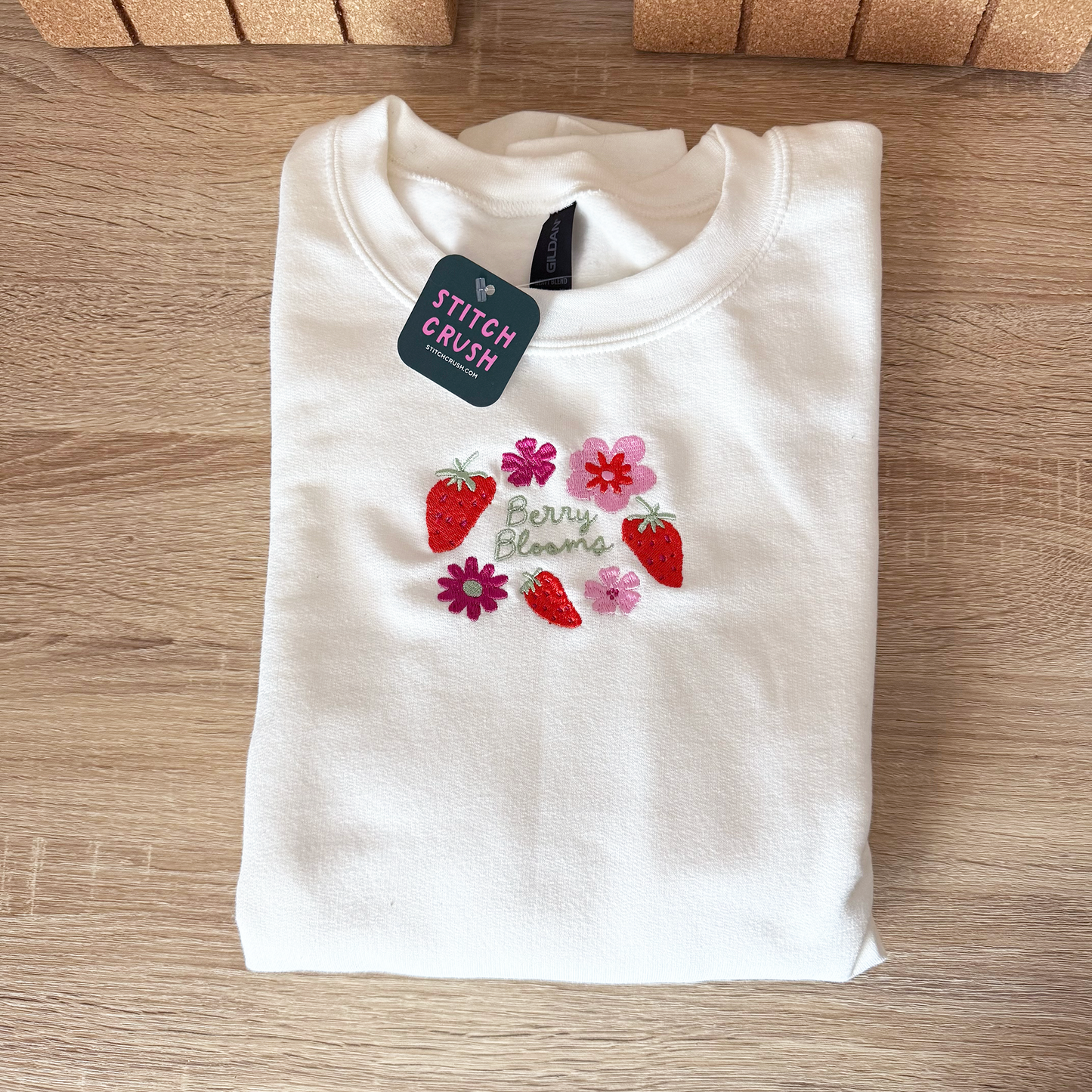 Berry Blooms Strawberry Embroidered Crewneck Sweatshirt