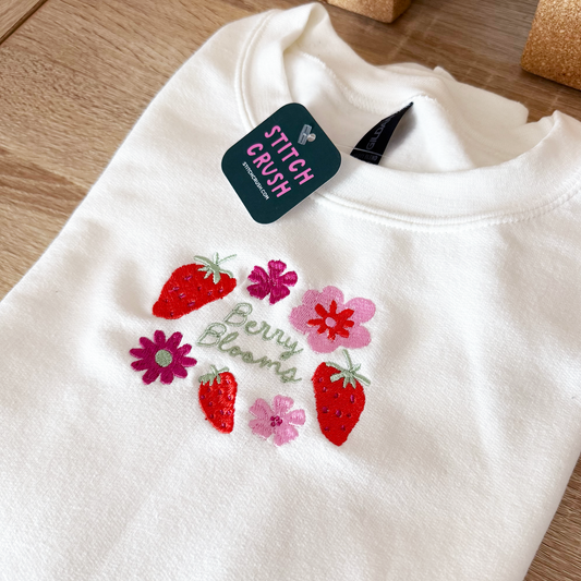 Berry Blooms Strawberry Embroidered Crewneck Sweatshirt