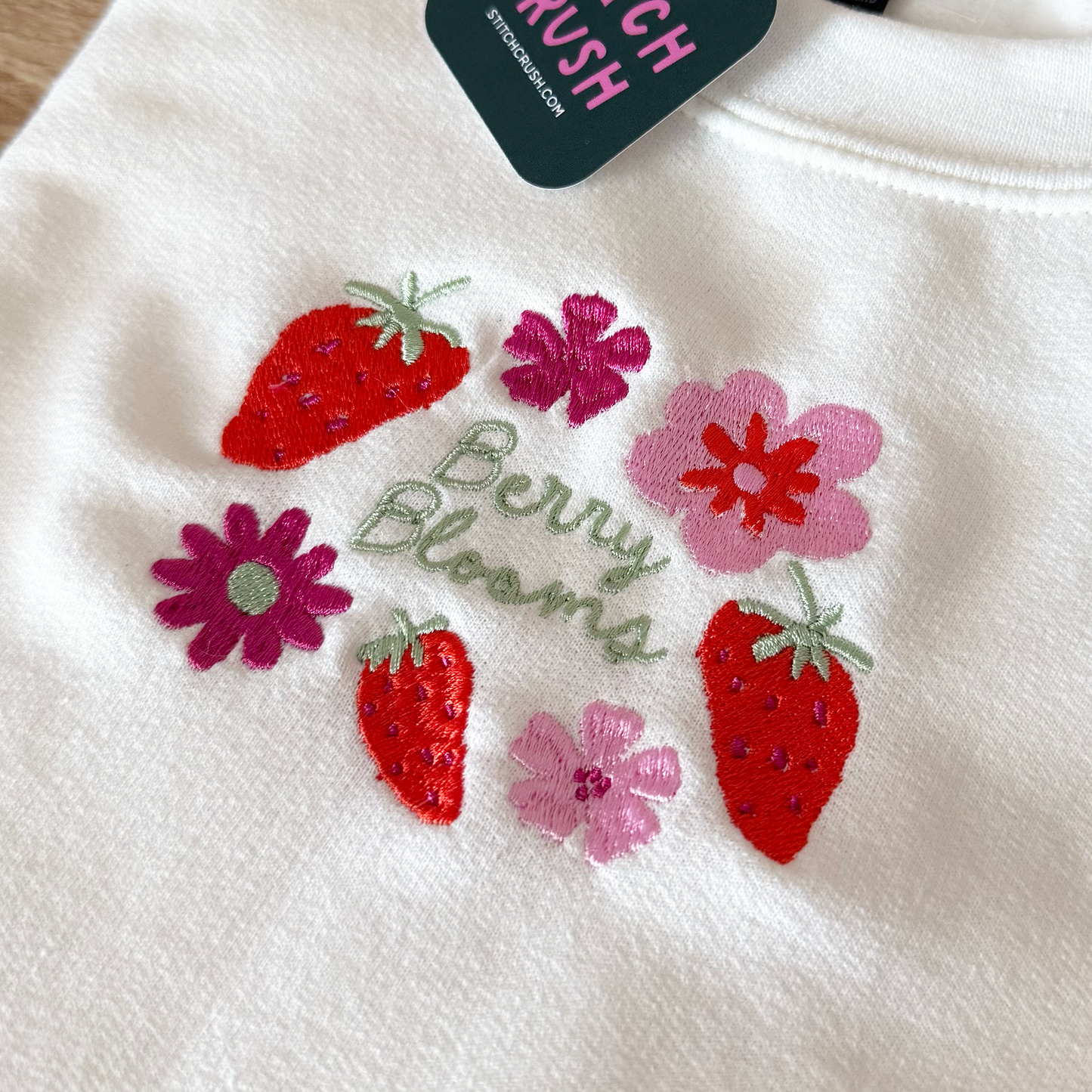 Berry Blooms Strawberry Embroidered Crewneck Sweatshirt