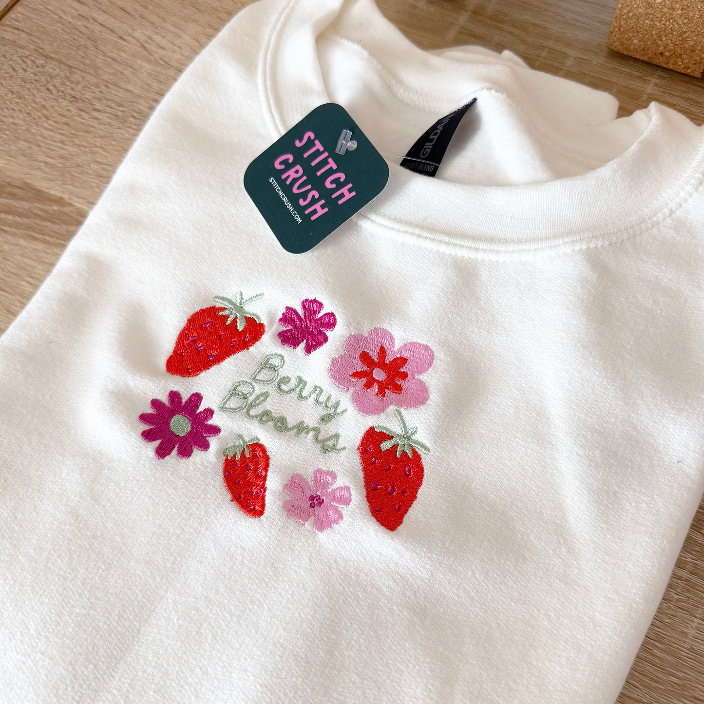 Berry Blooms Strawberry Embroidered Crewneck Sweatshirt