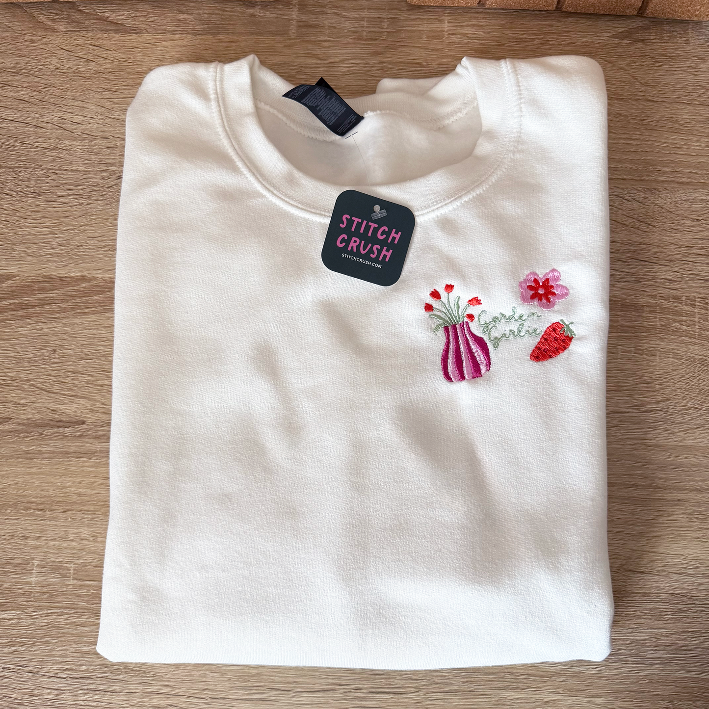 Garden Girlie Strawberry Embroidered Crewneck Sweatshirt