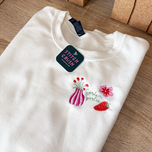 Garden Girlie Strawberry Embroidered Crewneck Sweatshirt
