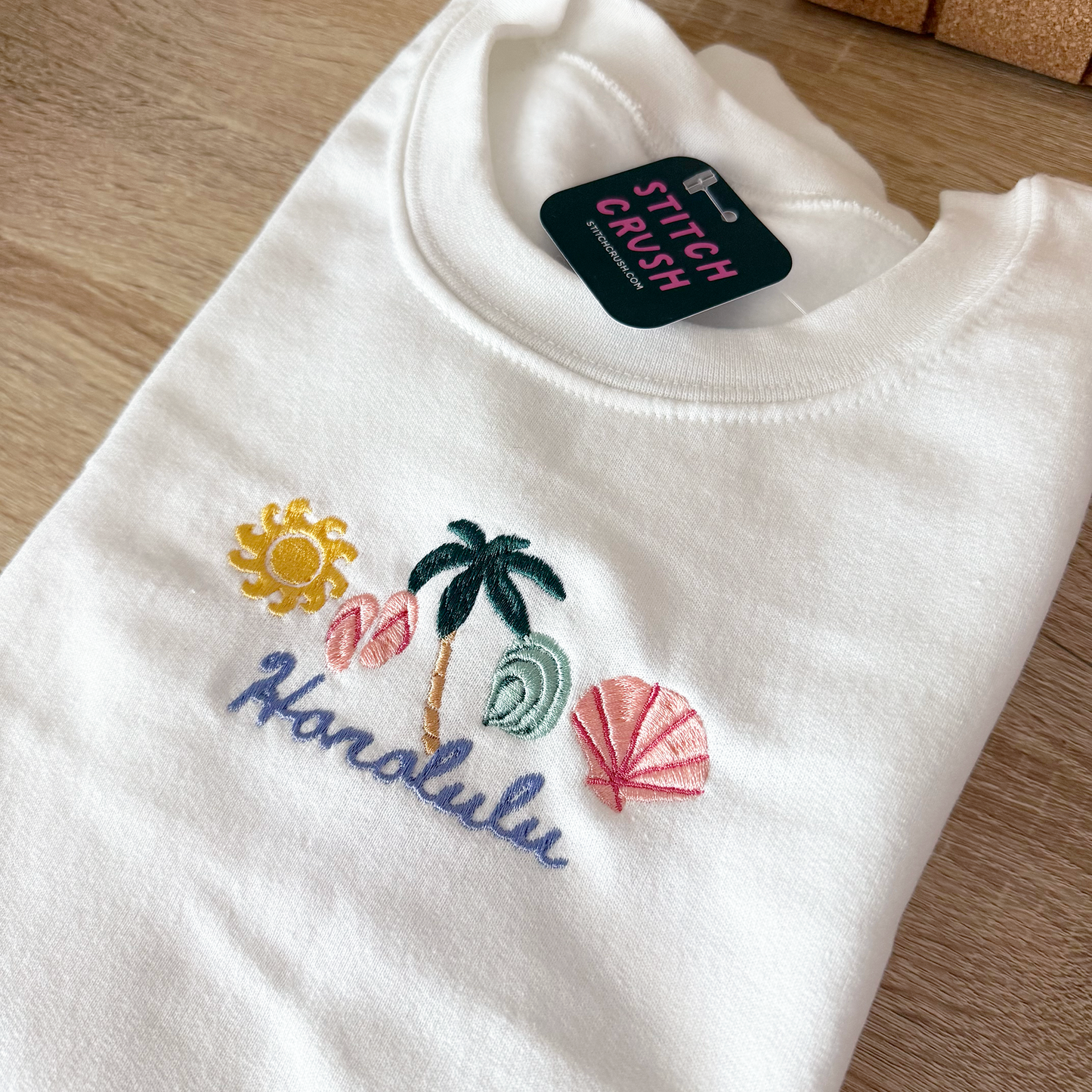 Honolulu Hawaii Cities Embroidered Crewneck Sweatshirt