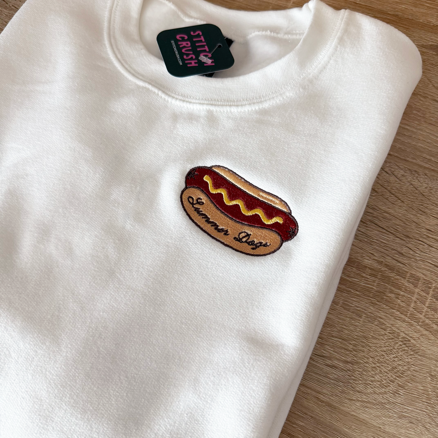 Summer Dogs Hot Dog Embroidered Crewneck Sweatshirt