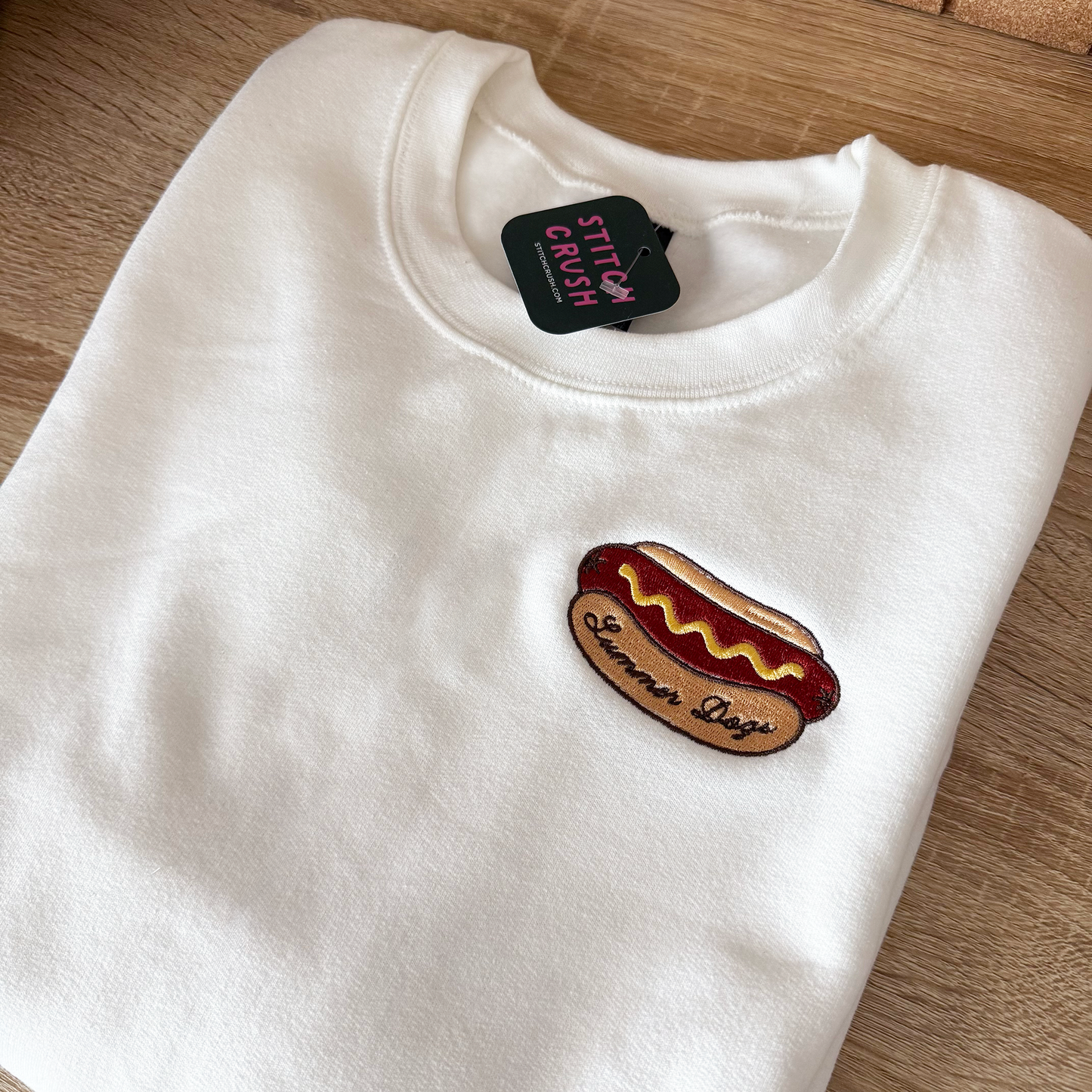 Summer Dogs Hot Dog Embroidered Crewneck Sweatshirt