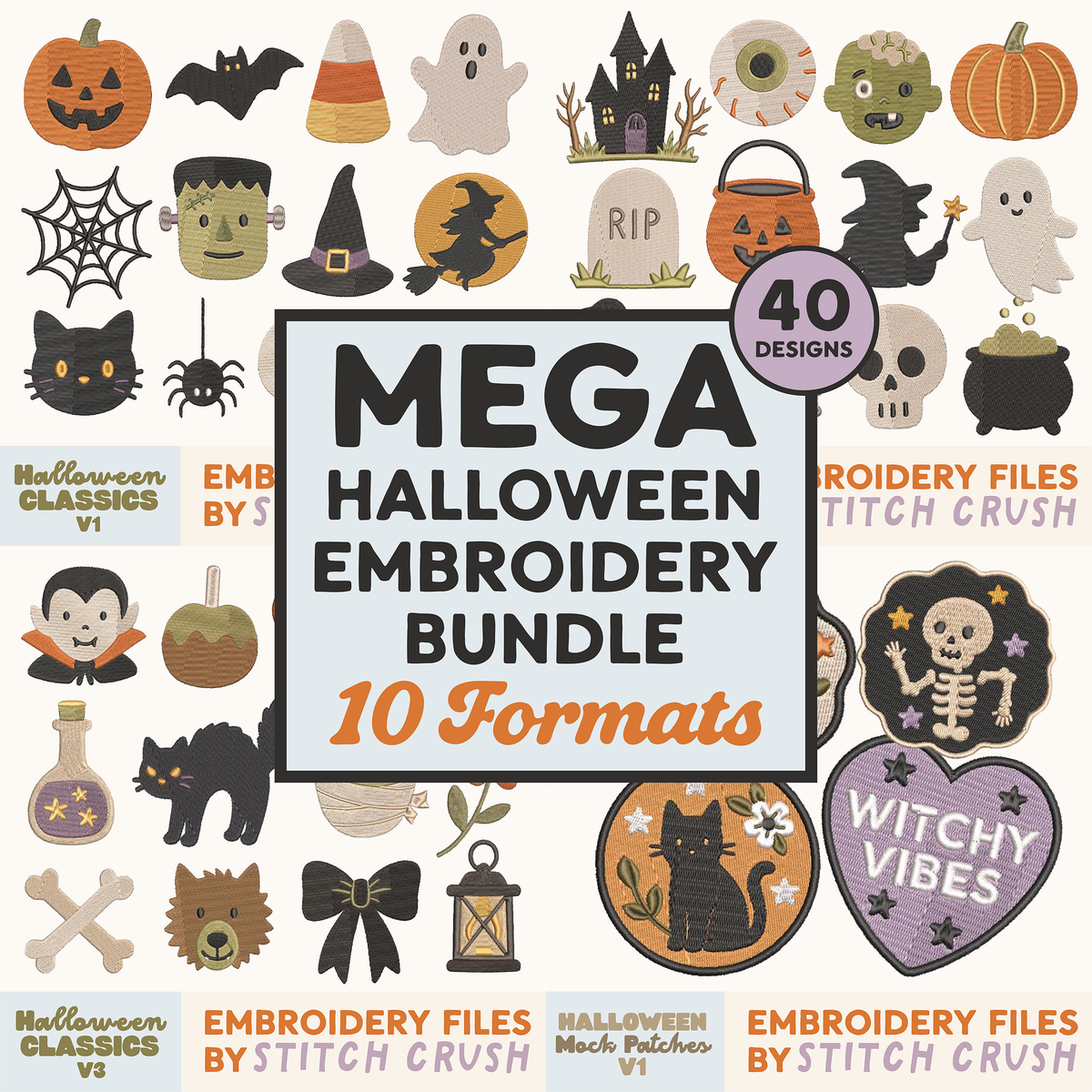 40 Designs - Mega Halloween Embroidery File Bundle - Halloween Classic Icons