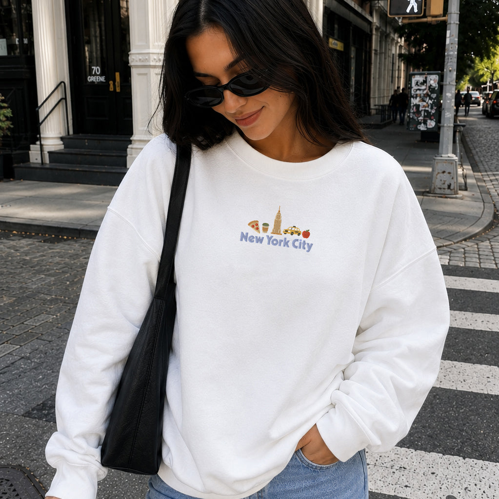 New York City Wide Cities Embroidered Crewneck Sweatshirt